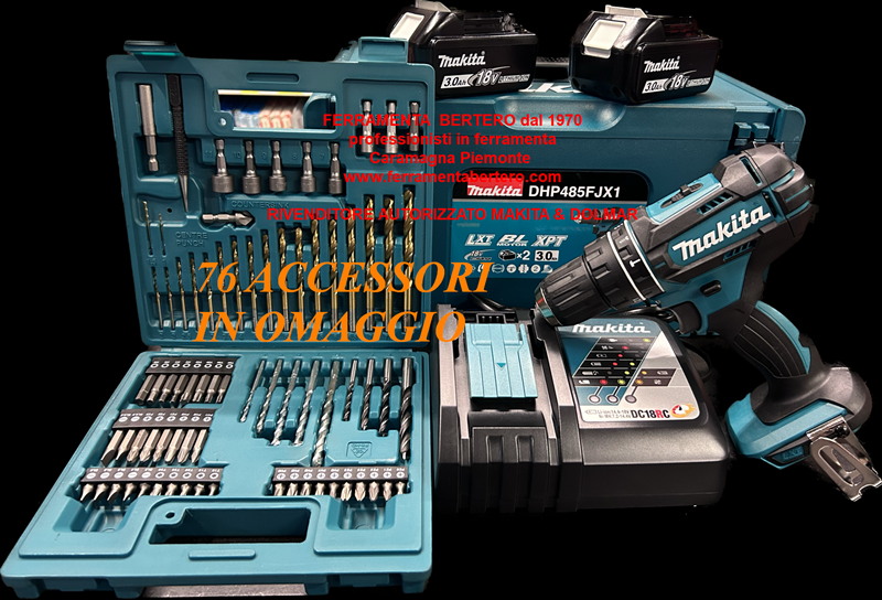  Trapano avvitatore con percussione MAKITA DHP485FJX1 